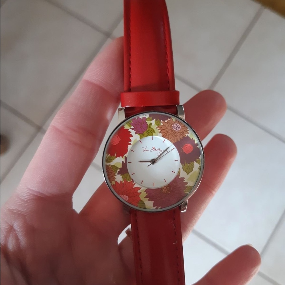Vera Bradley Hello Dahlia Red Leather Women's Watch wrist